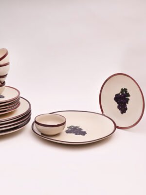 Midnight Vineyard Dinner Set | Set of 6 Full Plates & 6 Quarter Plates & 6 Bowls